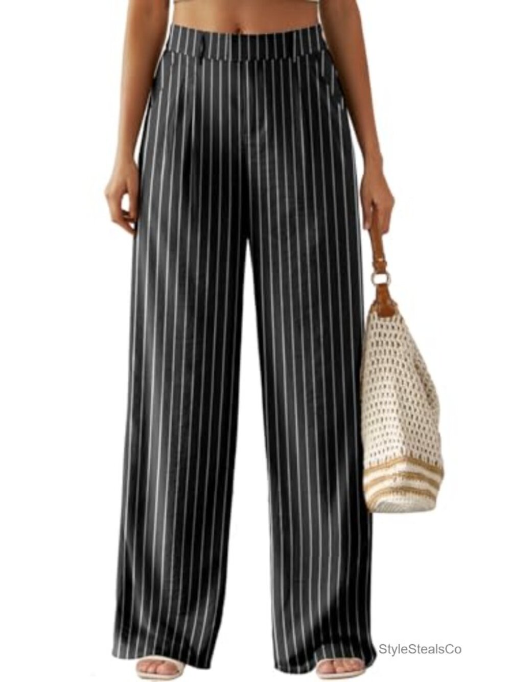High Waisted Wide Leg Palazzo Trousers with Pockets Womens Dressy Casual Pants